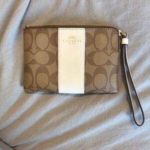 Coach Tan and Cream Signature Wristlet